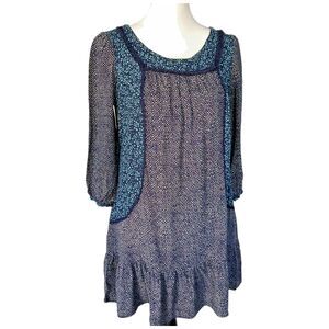 Anthropologie Holding Horses Boho Short Blue Floral Geo Print Pockets Dress Sz 0
